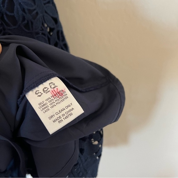 Sea NY Abby Puff Sleeve Lace Dress Navy Blue - Picture 12 of 13